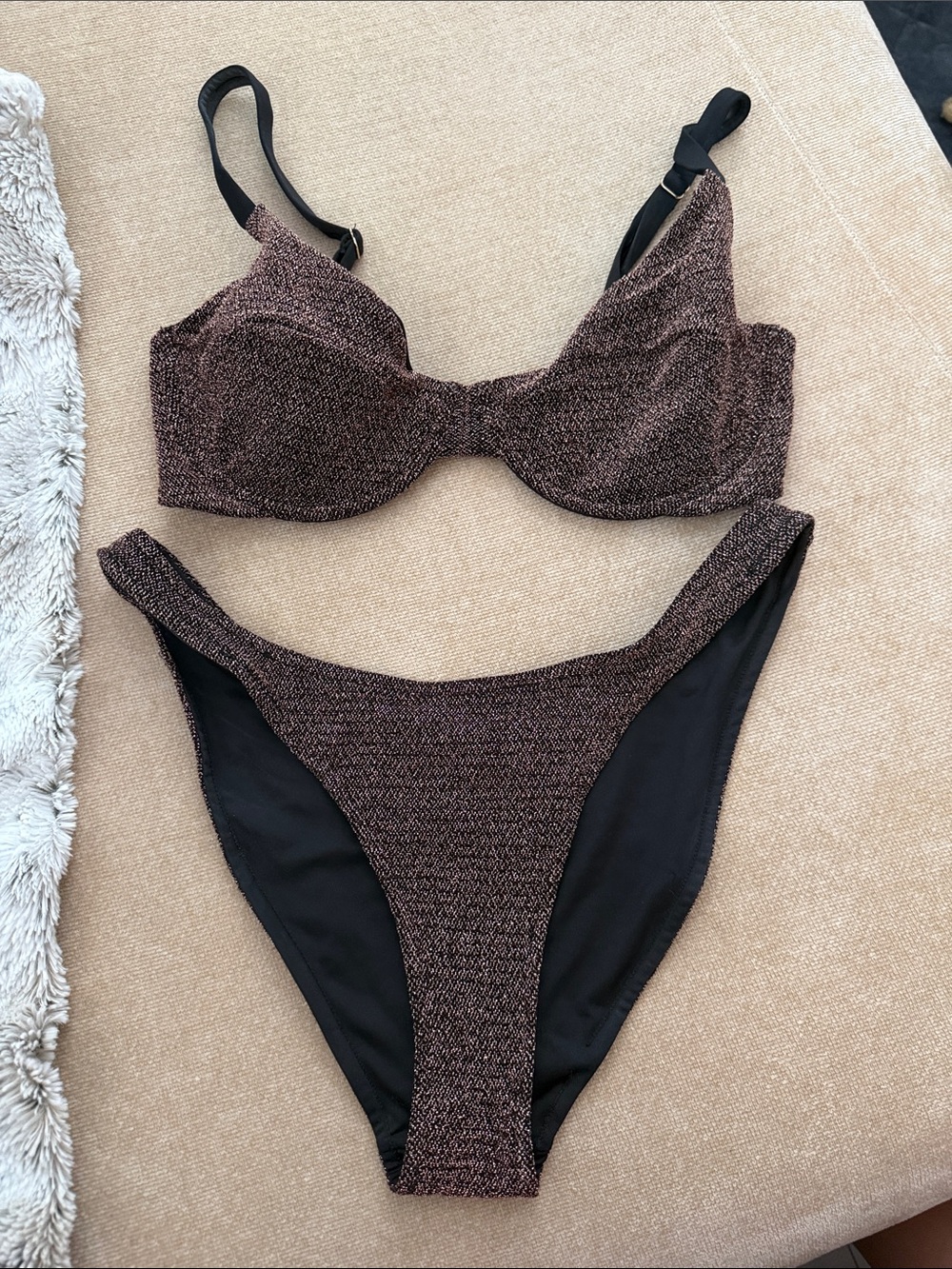 Sparkle Underwire Bikini Set in Metallic Brown